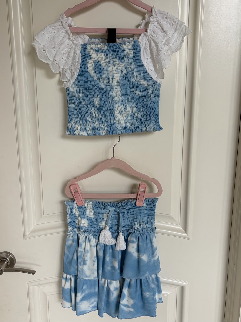 Hannah Banana Girls Blue Tie-Dye Smocked Top & Skirt Set Size 7